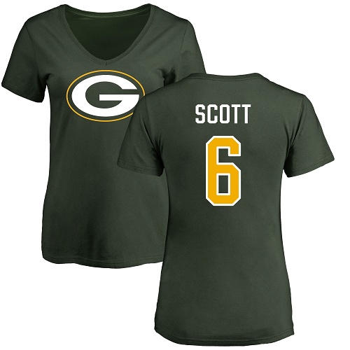 Green Bay Packers Green Women #6 Scott J K Name And Number Logo Nike NFL T Shirt->nfl t-shirts->Sports Accessory